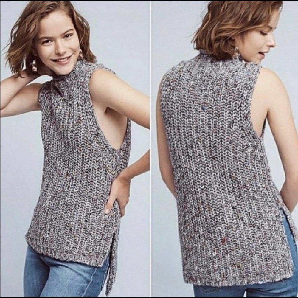 Anthropologie MOTH Joelle sleeveless mock neck vest gray size small